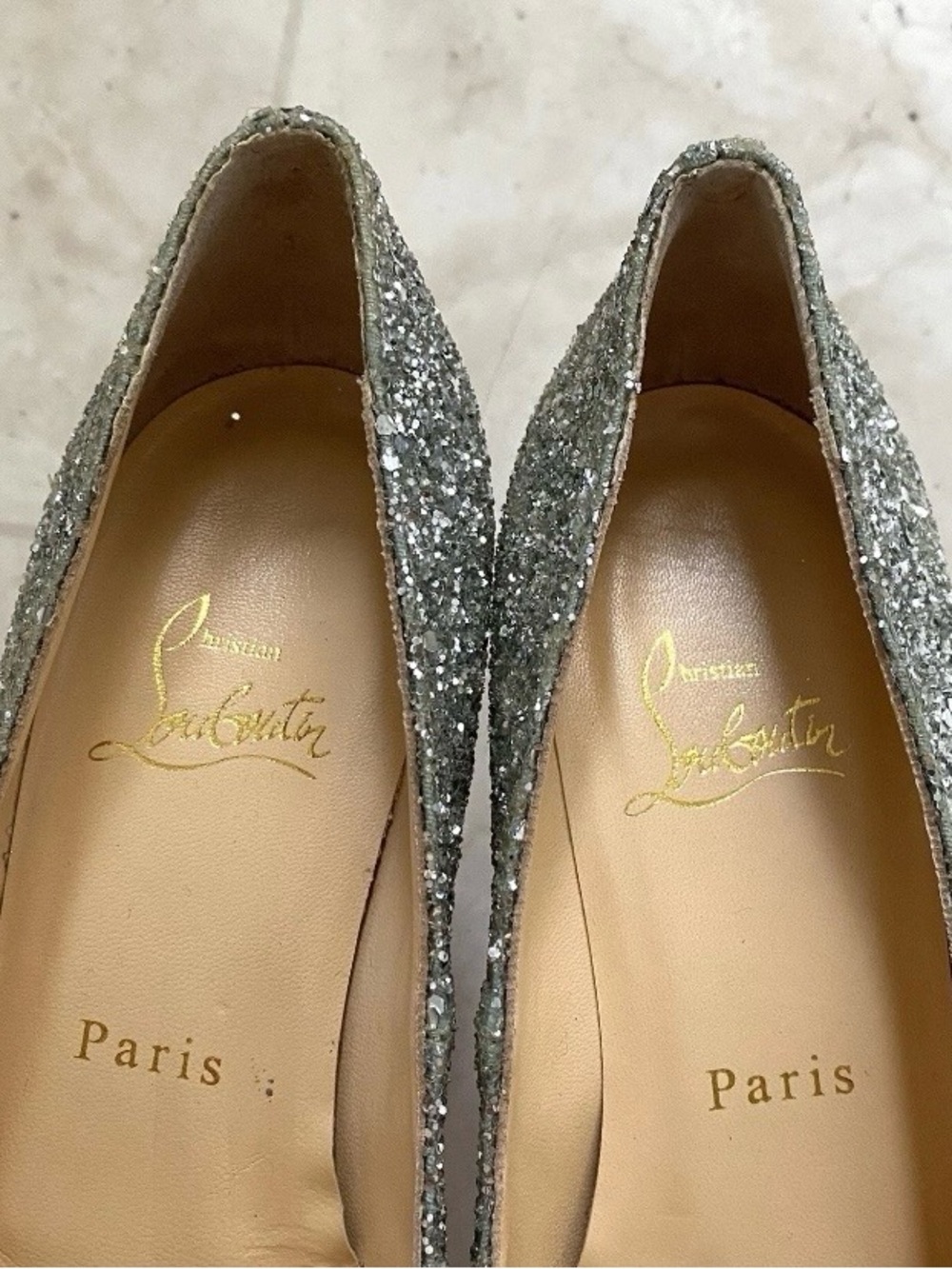 Christian Louboutin Made in Italy Fifille 85 Silver Glitter Pumps Heels Size 6.5 - Picture 10 of 14